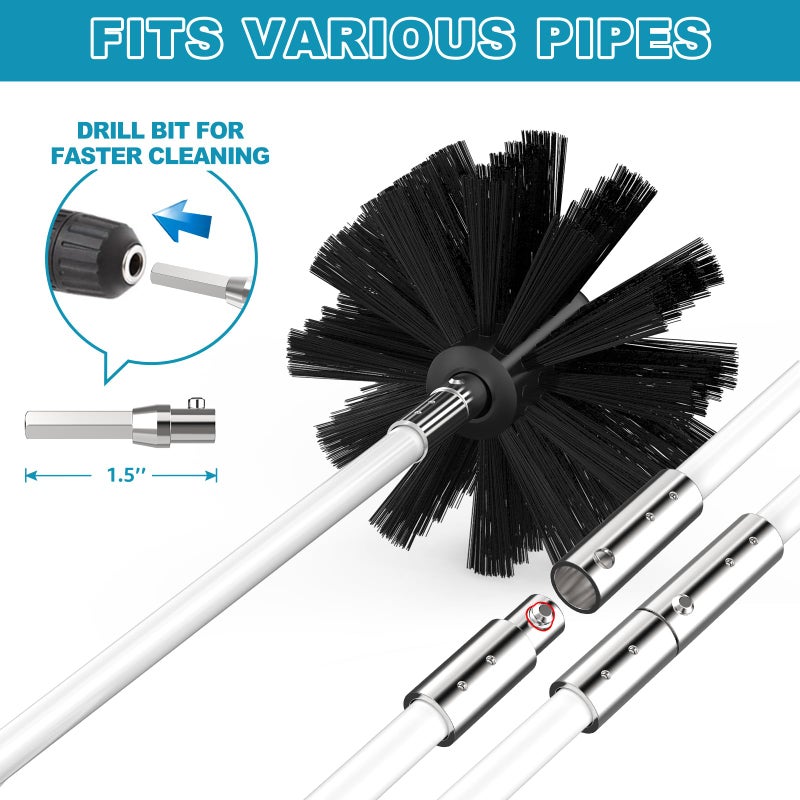 Sealegend 15 Feet Dryer Vent Cleaner Kit/Lint Remover/Upgraded Flexible Quick-Snap Brush with Drill Attachment/Fireplace Chimney Brushes for Easy to Clean/Cleaning Tool Use with or Without Power Drill - Image 2